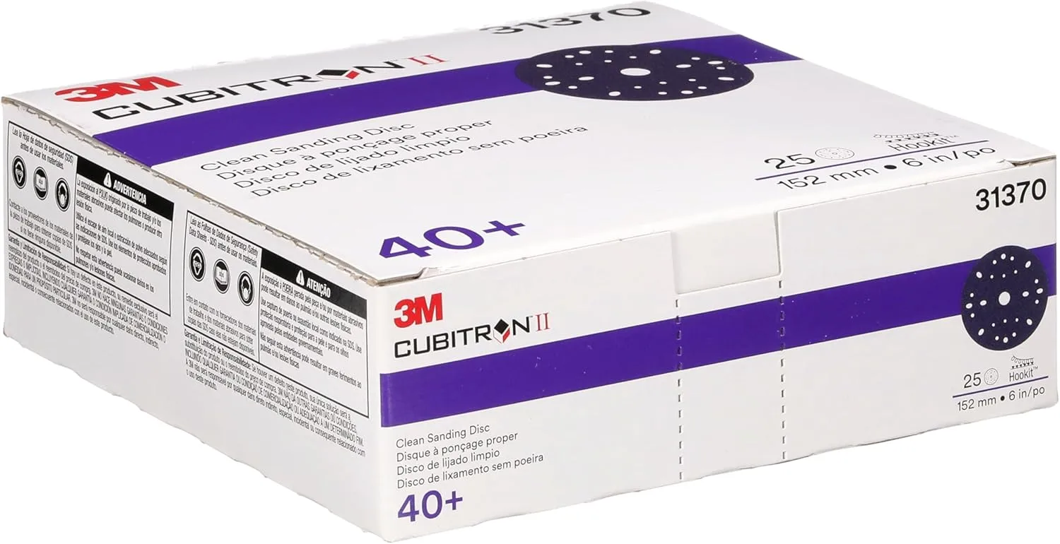 3M™ Cubitron™ II Hookit™ Clean Sanding Abrasive Disc, 31370, 6 in, 40+ grade, 25 discs per carton