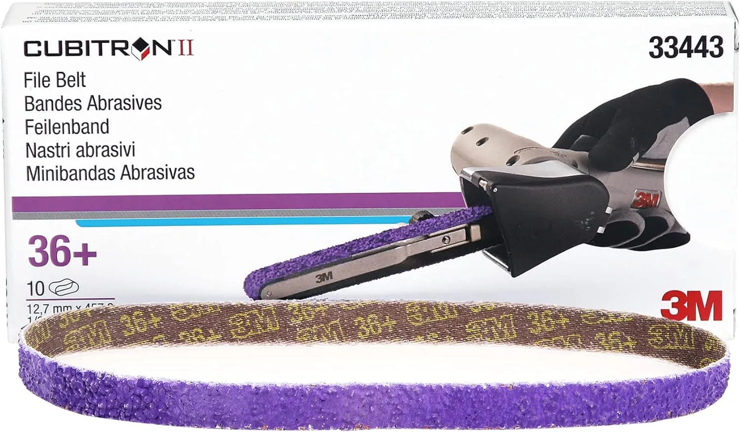 3M Cubitron II File Belt 33445 - 60+ Grit, 1/2 x 18 in, Pack of 10