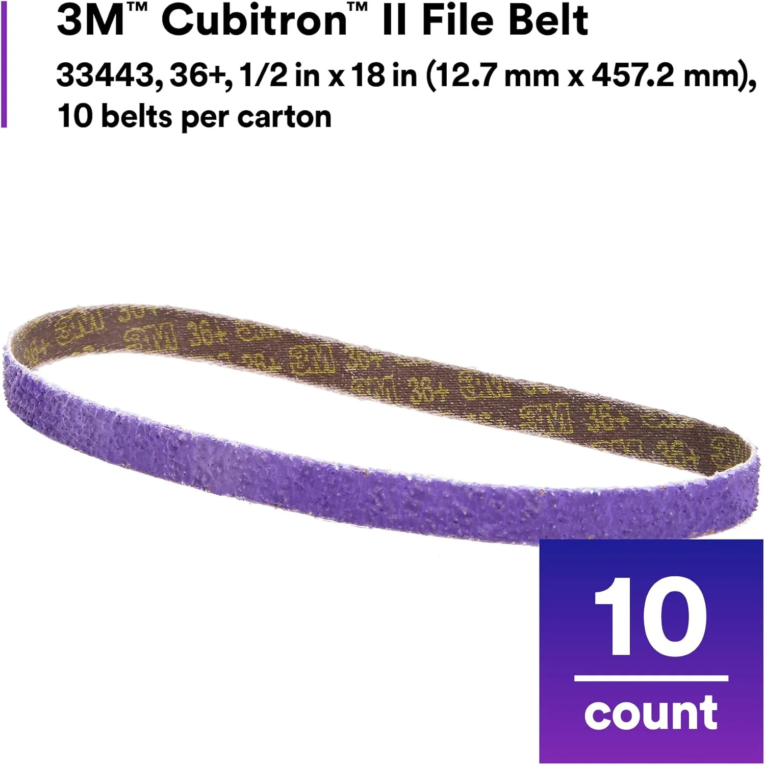 3M Cubitron II File Belt 33445 - 60+ Grit, 1/2 x 18 in, Pack of 10