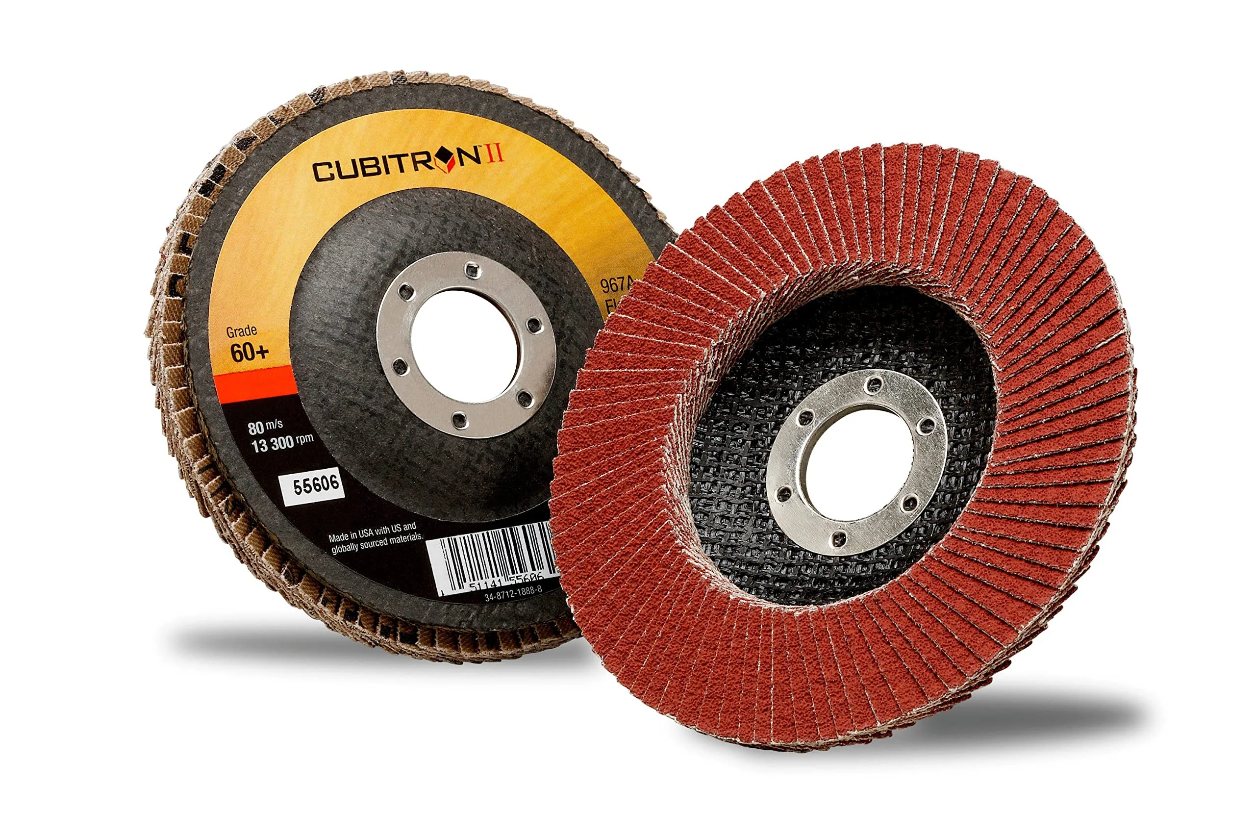 3M Cubitron II Flap Disc 967A, 40+, T27, 4-1/2 in x 7/8 in, Pack of 10, Medium Pressure Applications, Light Deburring