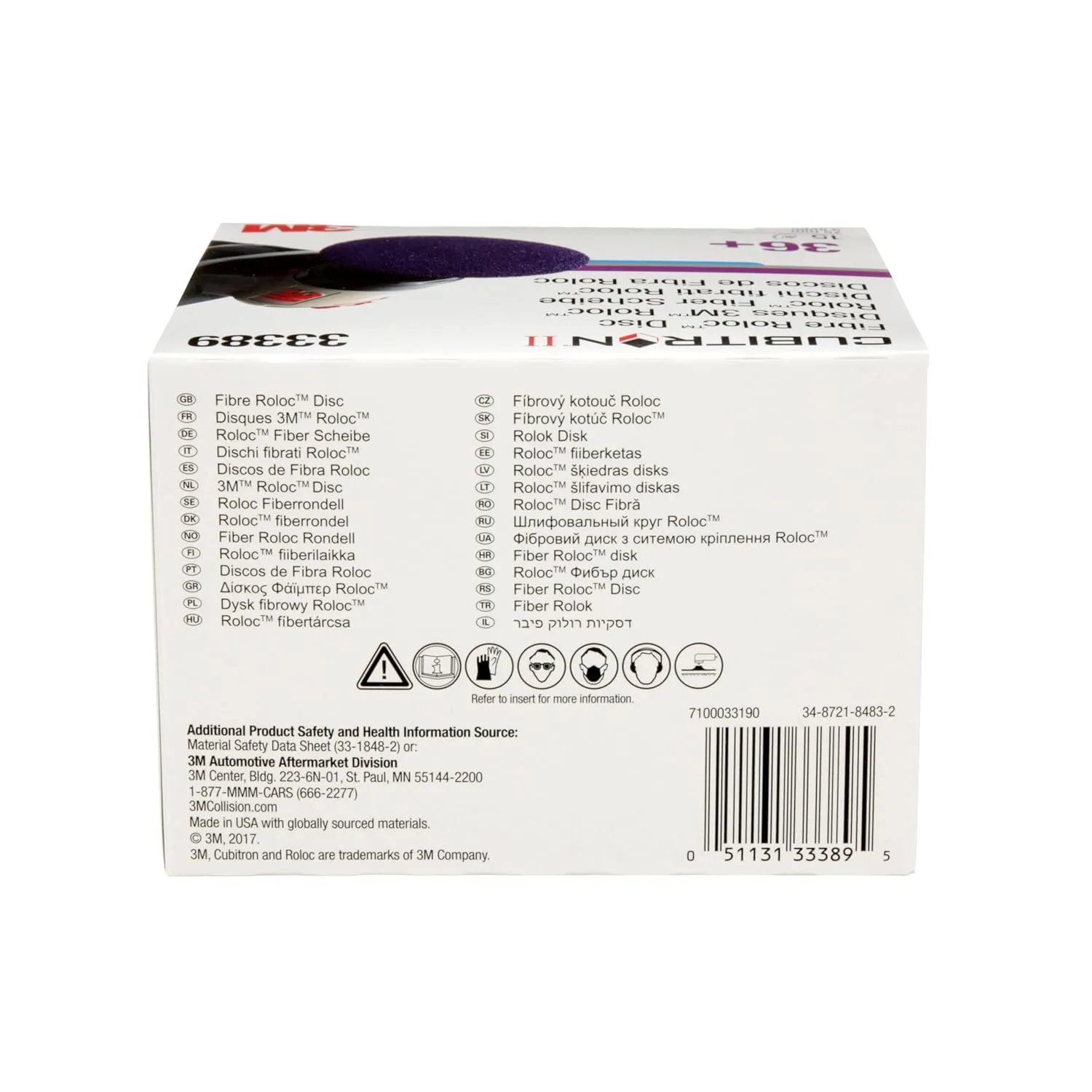 3M Cubitron II Roloc Fibre Disc, 786C, 33389, 3 in, 36+ Grit, 15 Pack, High Performance, Fast Cutting, Long Lasting