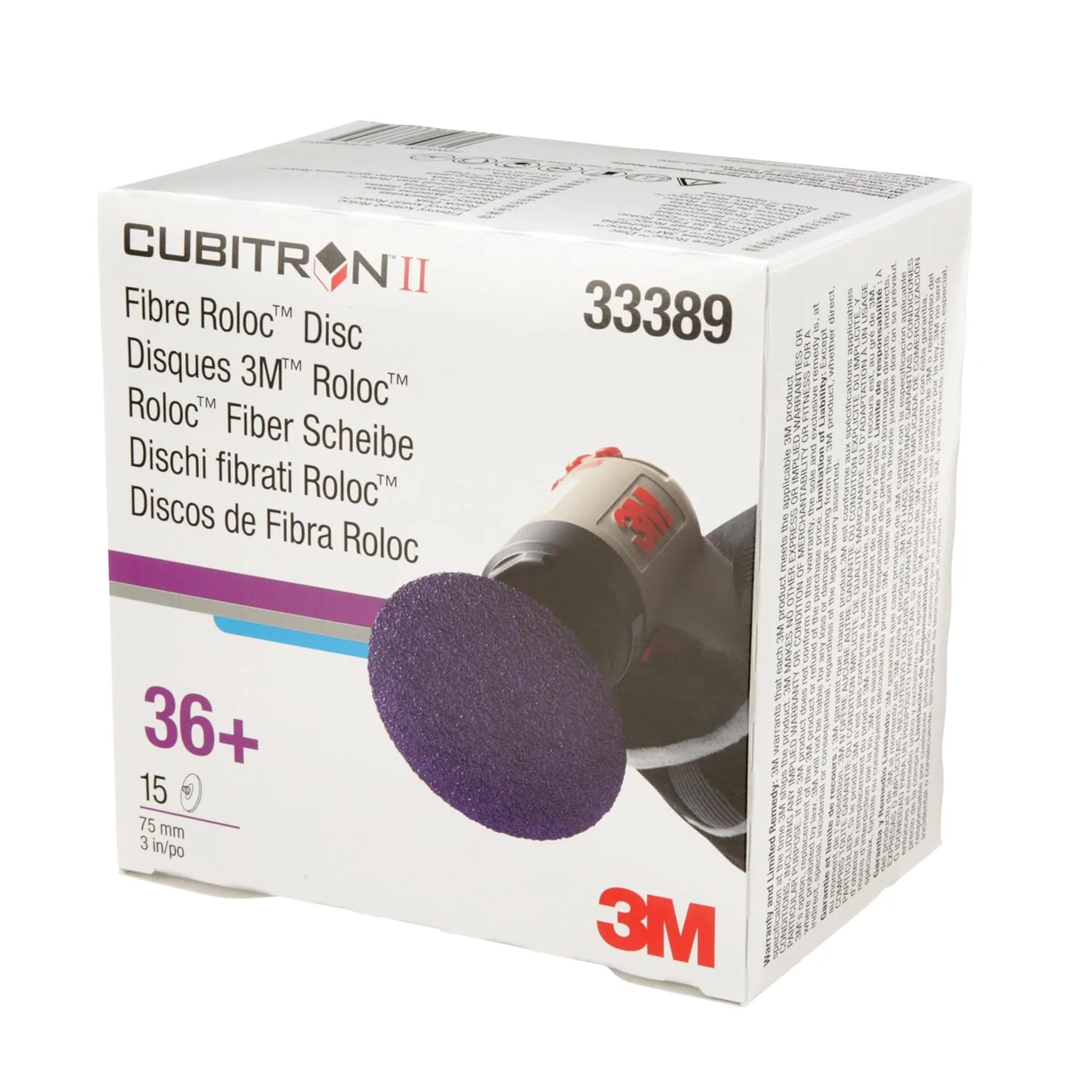 3M Cubitron II Roloc Fibre Disc, 786C, 33389, 3 in, 36+ Grit, 15 Pack, High Performance, Fast Cutting, Long Lasting