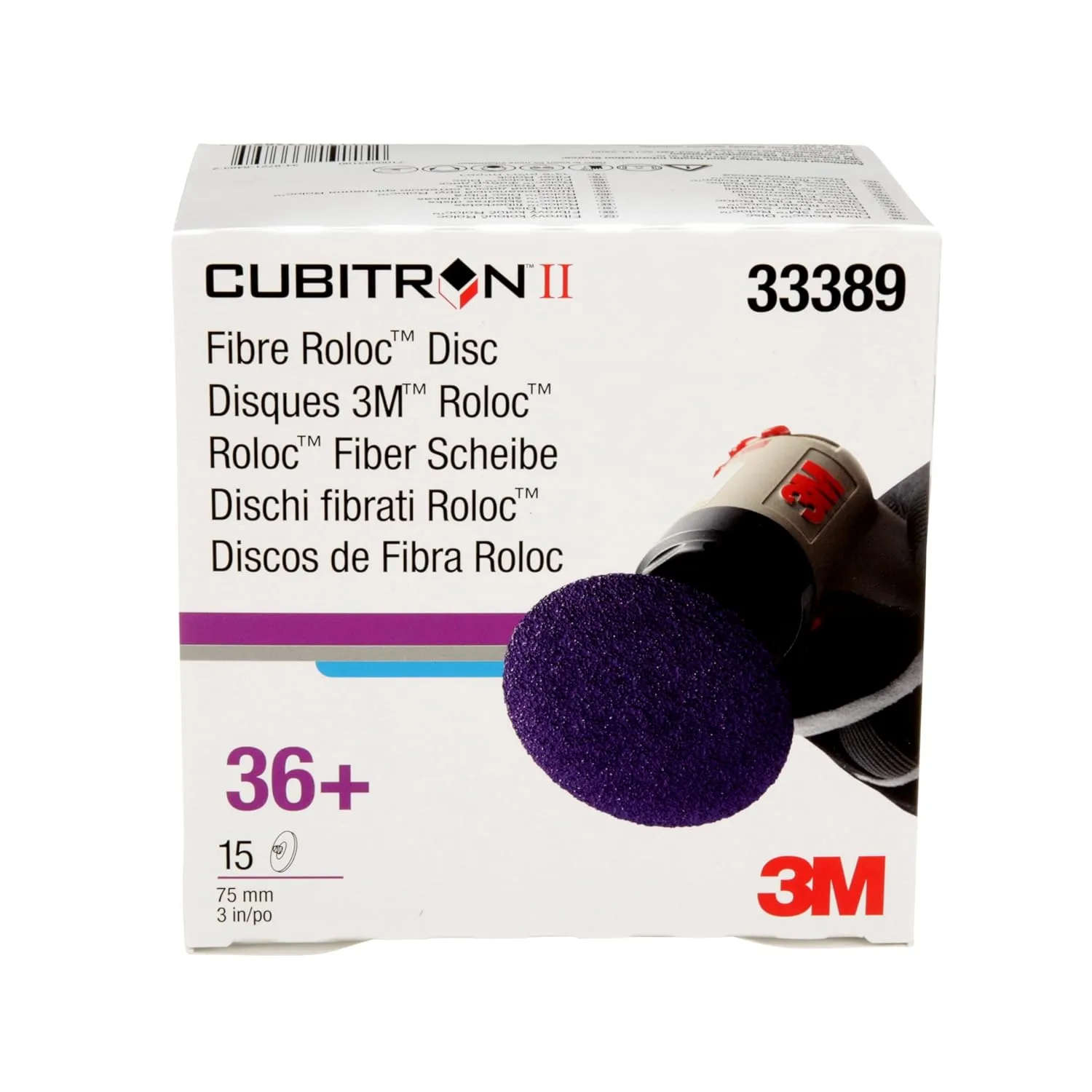 3M Cubitron II Roloc Fibre Disc, 786C, 33389, 3 in, 36+ Grit, 15 Pack, High Performance, Fast Cutting, Long Lasting