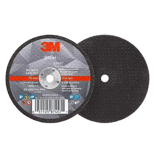 3M 87457 Silver Cut-Off Wheel, 6-3/8" x .035" x 1/4" T1, Ceramic Grain, 36 Grit, Lot of 50