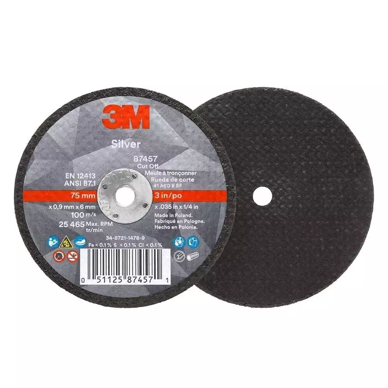 3M 87457 Silver Cut-Off Wheel, 6-3/8" x .035" x 1/4" T1, Ceramic Grain, 36 Grit, Lot of 50