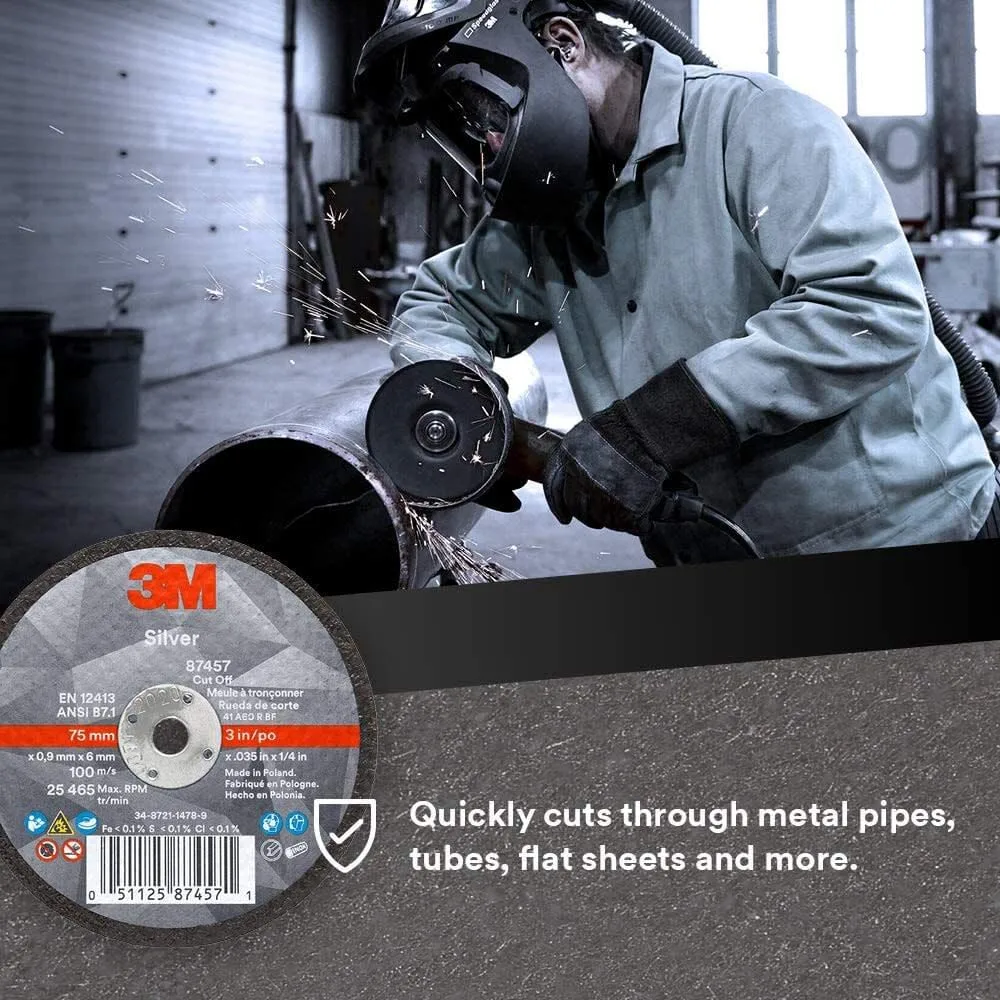 3M 87457 Silver Cut-Off Wheel, 6-3/8" x .035" x 1/4" T1, Ceramic Grain, 36 Grit, Lot of 50