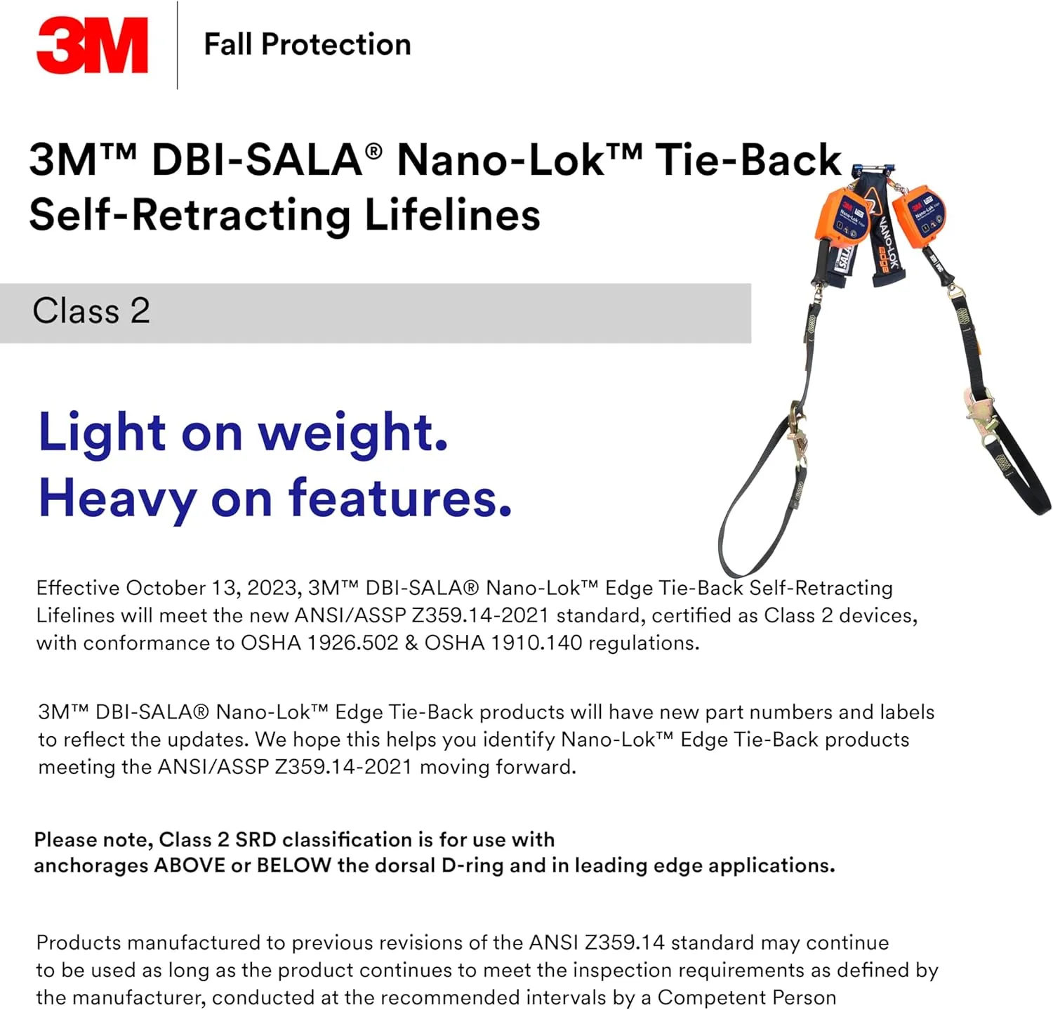 3M DBI-SALA Nano-Lok Edge Twin-Leg Tie-Back Personal Self-Retracting Lifeline 3500287, Galvanized Cable, 9 ft