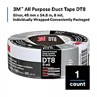 3M DT8 Industrial Strength Multi-Use Duct Tape, Silver, 1.88in x 60 yd x 8 mil Thickness – Professional Grade Adhesive