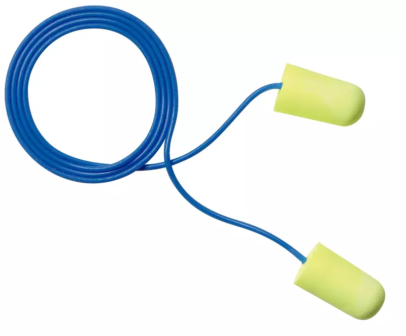 3M E-A-RSOFT YELLOW NEONS EARPLUGS 311-1251, CORDED, POLY BAG, LARGE SIZE, 2000 PAIR/CASE