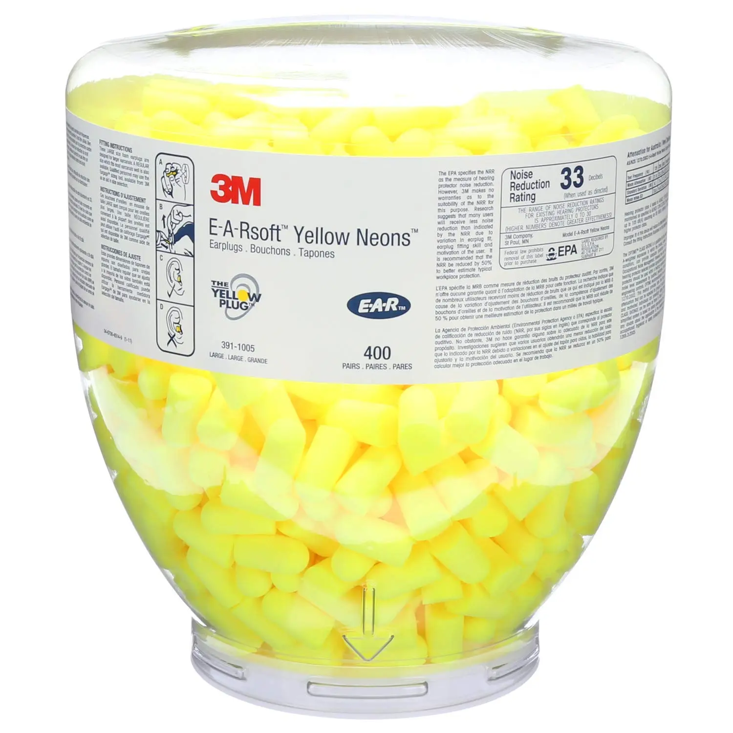 3M E-A-Rsoft Yellow Neons Uncorded Foam Ear Plugs