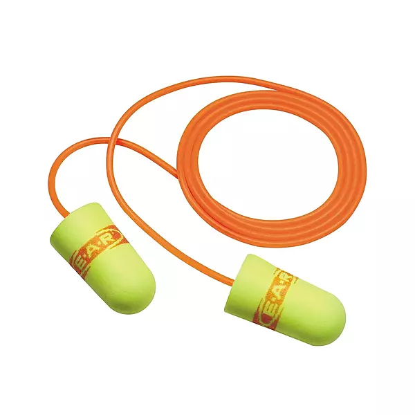 3M Ear Plugs, 200/Box, E-A-Rsoft SuperFit 311-1254, Corded, Disposable, Foam, NRR 33, Drilling, Grinding, Machining, Sawing