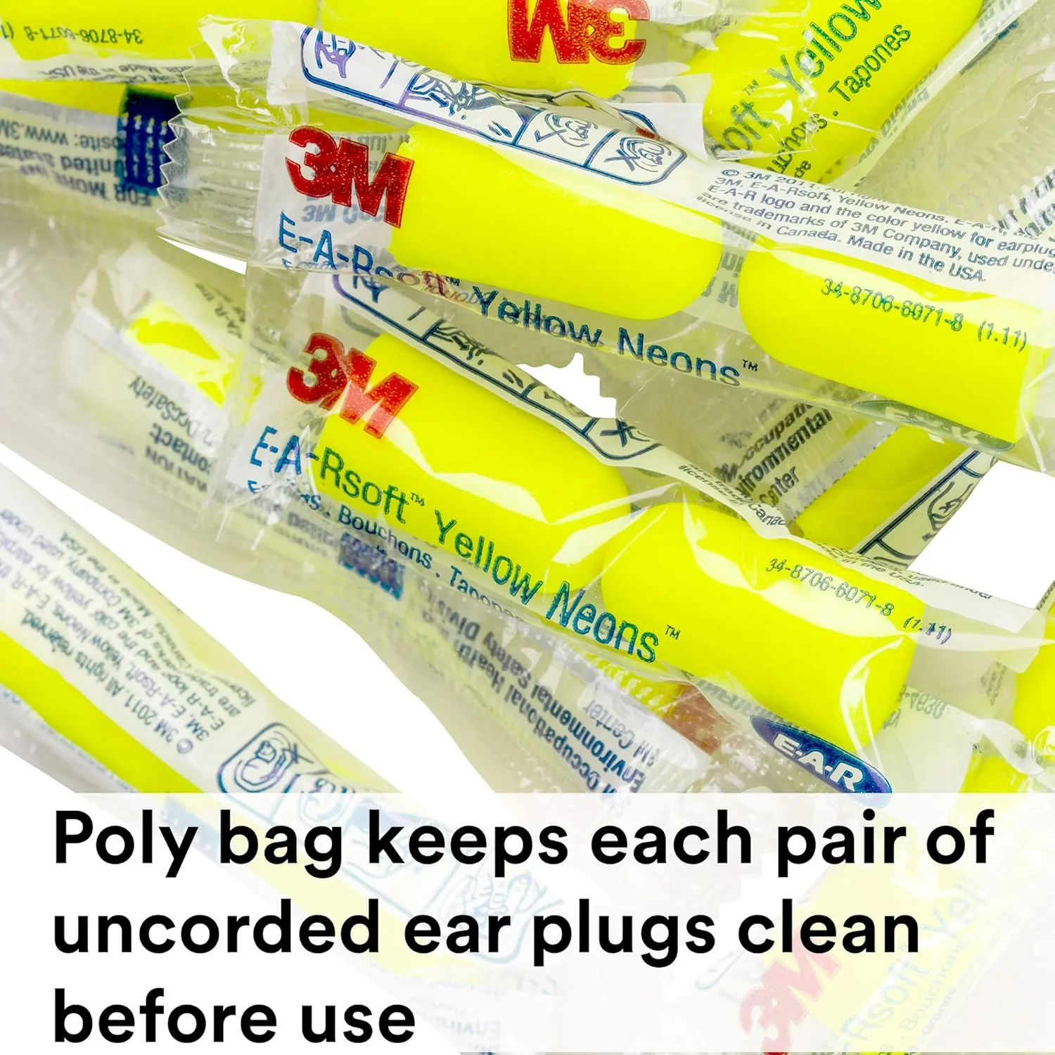 3M E-A-Rsoft Yellow Neons Uncorded Foam Ear Plugs
