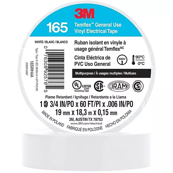 3M Economy Vinyl Electrical Tape - 3/4 in x 60 ft, White