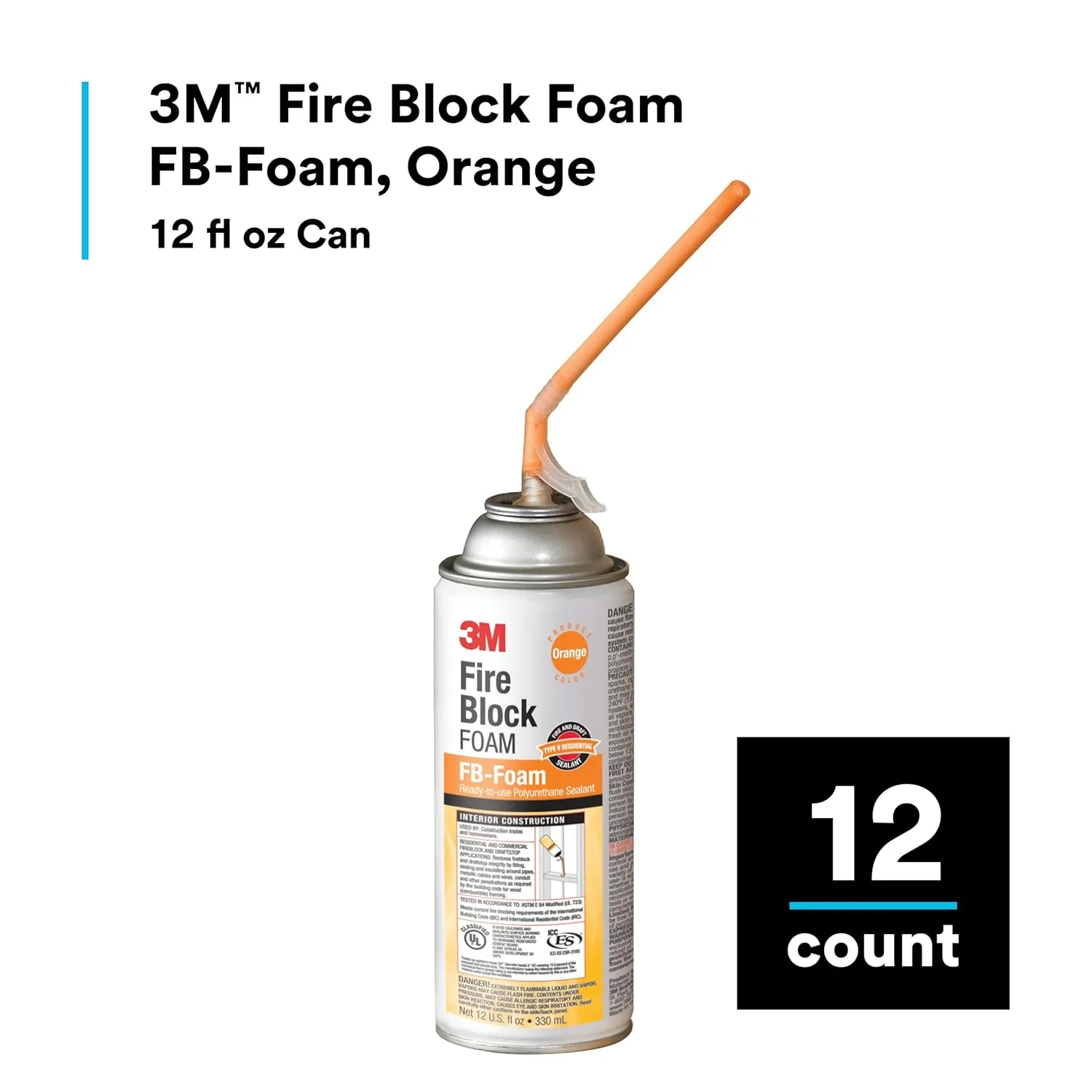 3M Fire Block Foam FB-Foam, Orange Color, Ready-To-Use, In-Place, 12 fl oz Can Pack of 1
