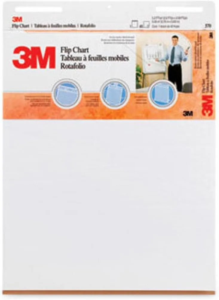 3M Flip Charts, 25"x30", White, 40 Sheets/Pad, 2 Pads/Carton MMM570