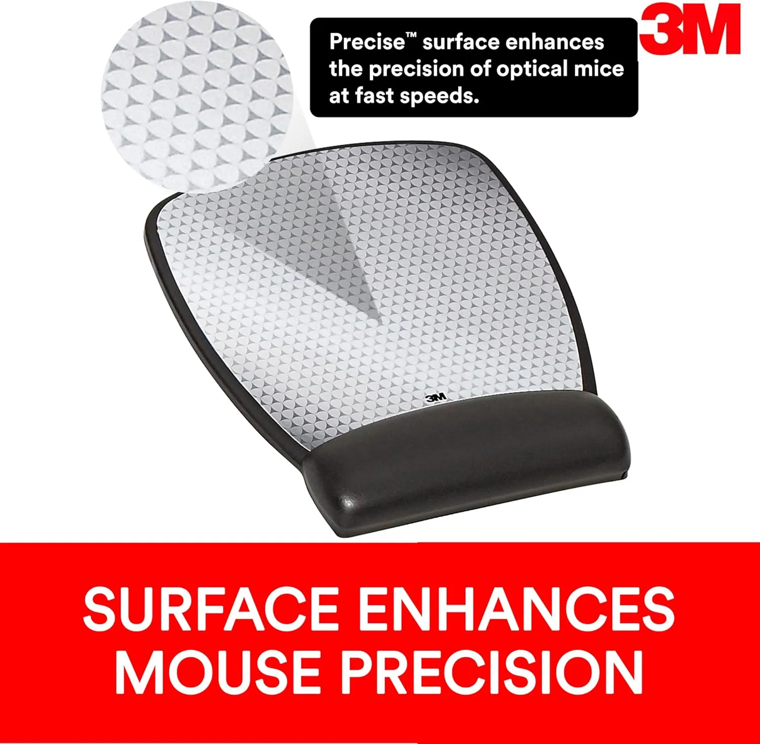 3M Precise Mouse Pad with Gel Wrist Rest, Black MW309LE