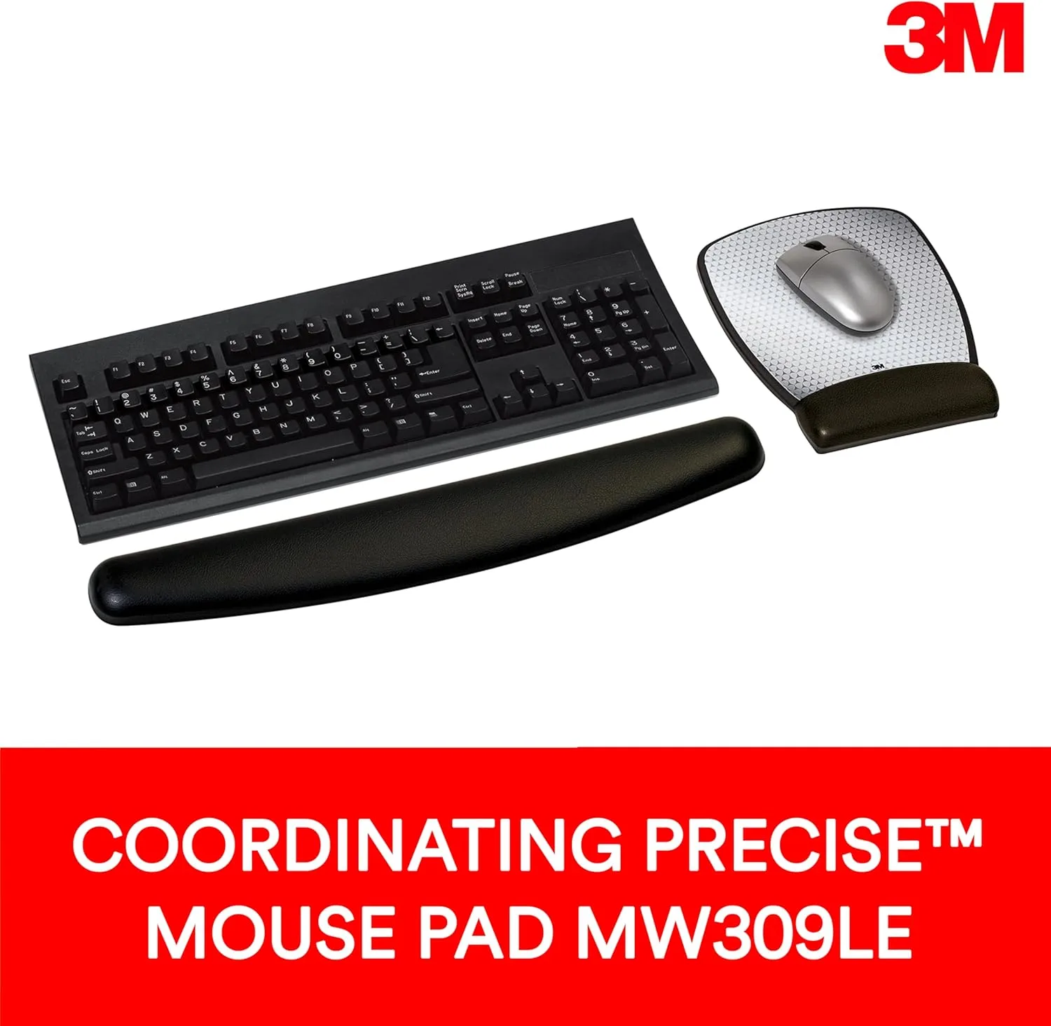 3M Gel Wrist Rest, Black Leatherette, 18 Inch Length, Antimicrobial Product Protection (WR309LE)