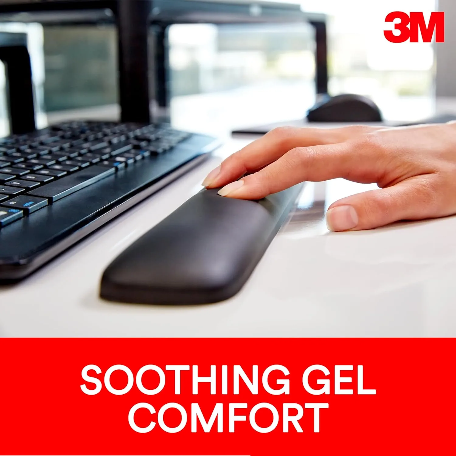 3M Gel Wrist Rest for Keyboards, 19 in, Black (WR85B)