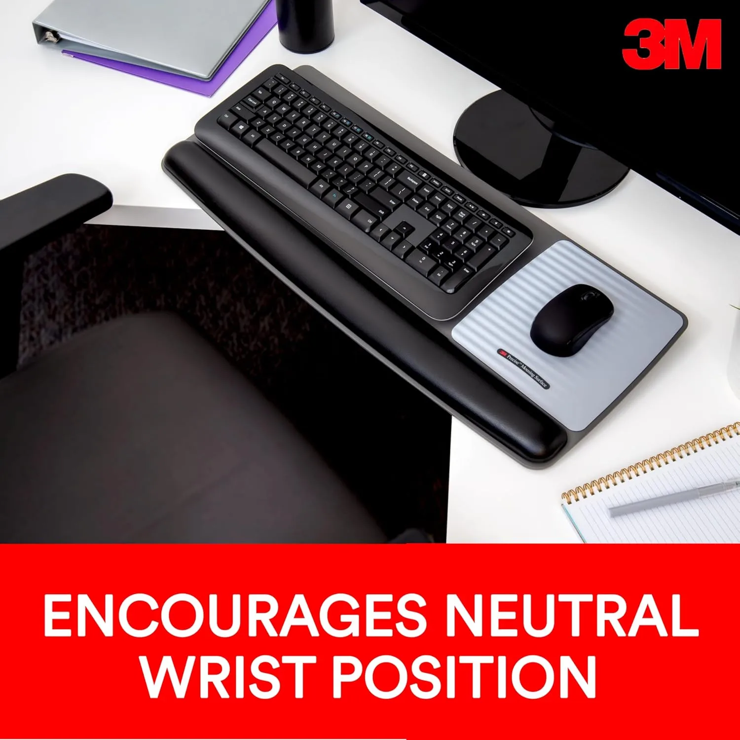 3M Gel Wrist Rest for Keyboard and Mouse with Tilt-Adjustable Platform, Precise Mouse Pad, 25.5 in x 10.6 in, Black (WR422LE)