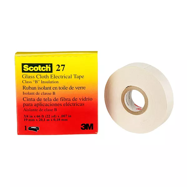 3M Glass Cloth Electrical Tape 27, 3/4 in x 66 ft, 1 Roll, Non-Corrosive Adhesive, Pressure Sensitive, High Temperature