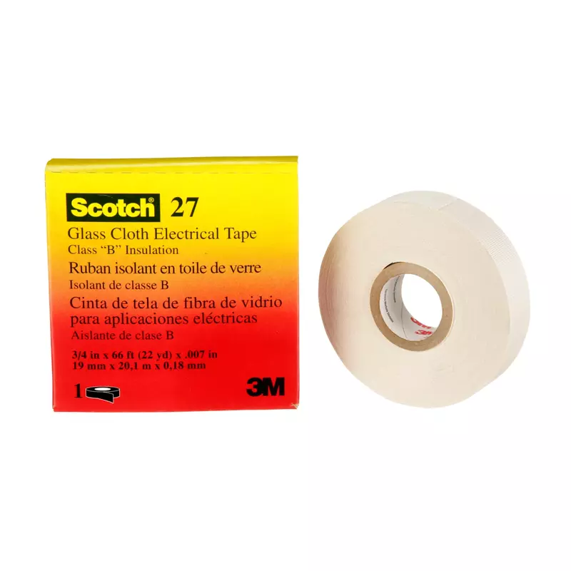 3M Glass Cloth Electrical Tape 27, 3/4 in x 66 ft, 1 Roll, Non-Corrosive Adhesive, Pressure Sensitive, High Temperature