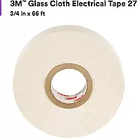 3M Glass Cloth Electrical Tape 27, 3/4 in x 66 ft, 1 Roll, Non-Corrosive Adhesive, Pressure Sensitive, High Temperature