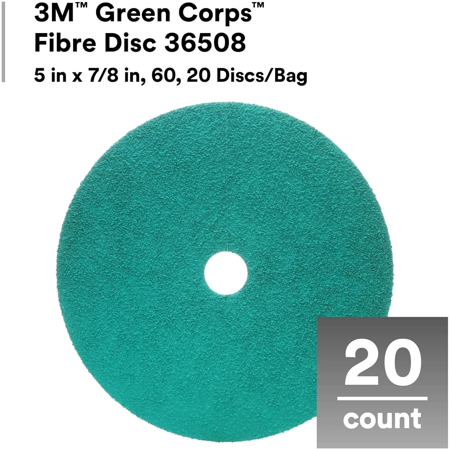 3M Green Corps Fibre Disc 36507, 5 in x 7/8 in, 40+ Grit, 20 Pack, Ceramic Abrasive Disc, Resin Bond