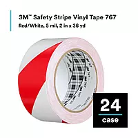 3M Striped Hazard Warning Tape 767 - High Visibility Vinyl Caution Tape for Floors, Walls and Pipes - 2' x 36 yards, 5 Mil