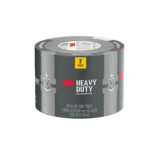 3M Heavy Duty Duct Tape, 1.88in x 45yd, 2 Rolls, Gray