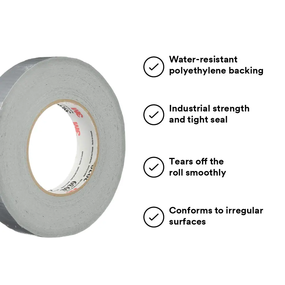 3M 3939 Heavy Duty Duct Tape, Silver, .94 in x 60 yd x 9.0 mil – Professional Grade Water-Resistant Duct Tape for Sealing