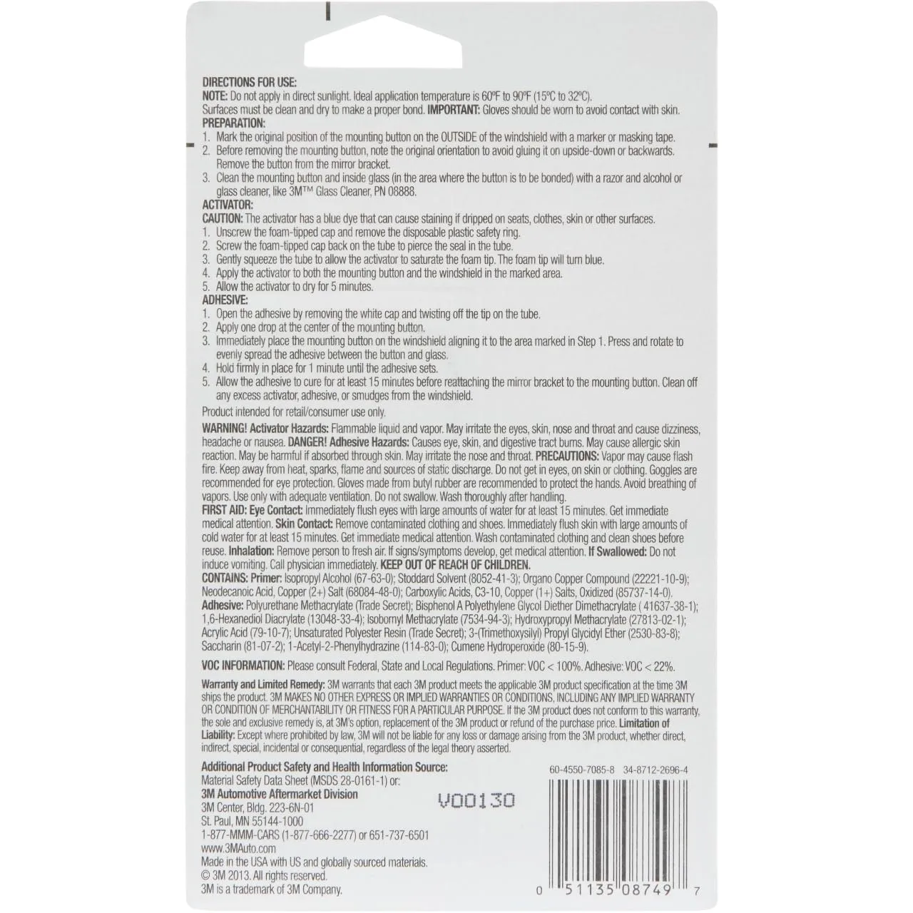 3M High-Bond Rearview Mirror Adhesive, 08749, 0.02 fl oz, 1 Per Pack