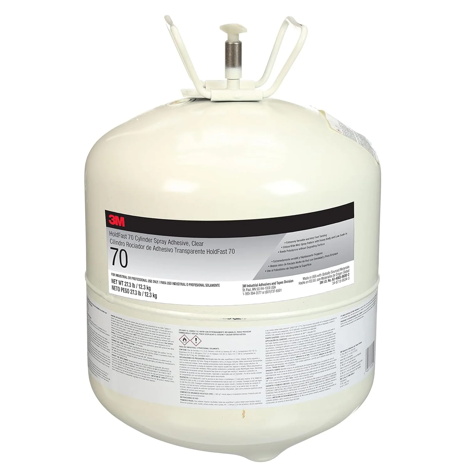 3M Scotch-Weld HoldFast 70 Cylinder Spray Adhesive Clear, Large Cylinder (Net Weight 27.3 Pounds)