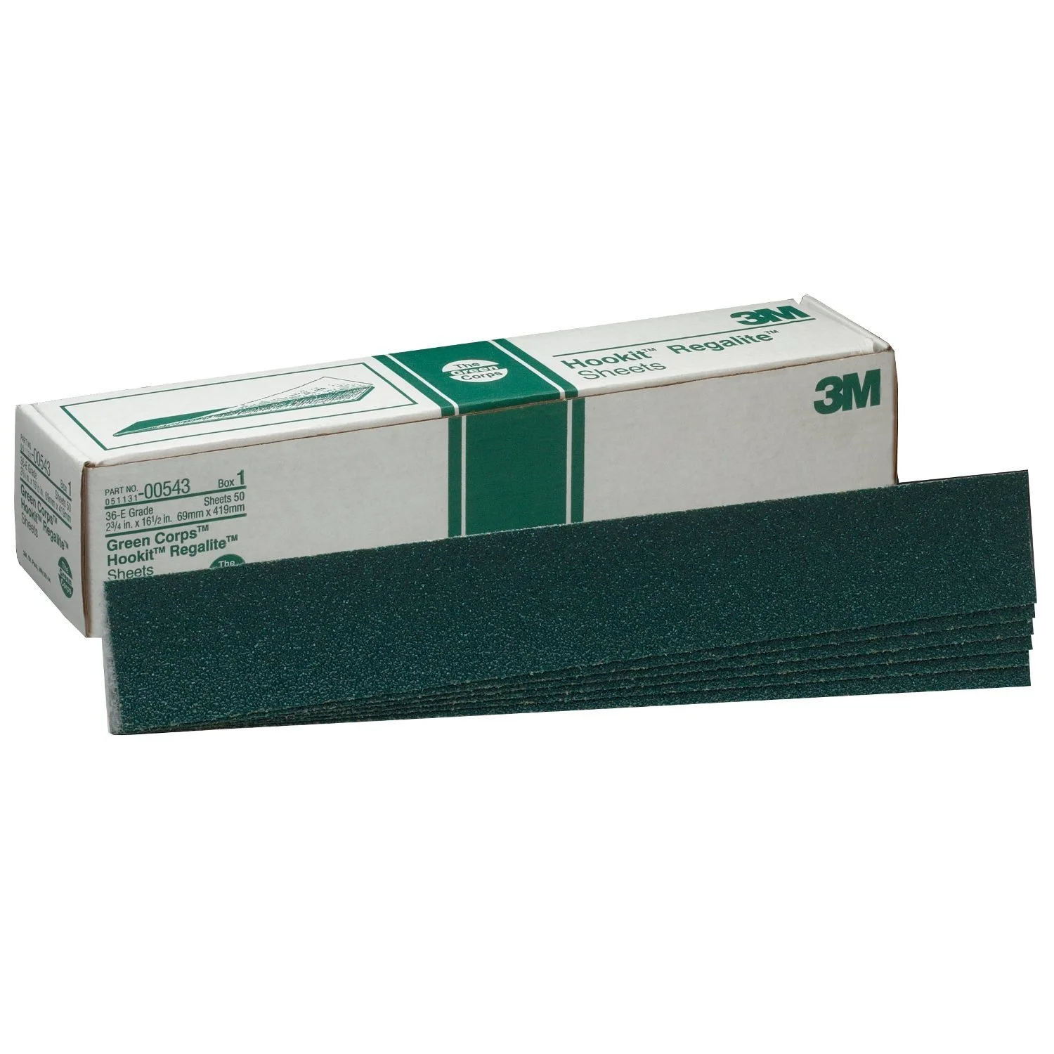 3M Green Corps Hookit Sheet, 00543, 36, 2-3/4 in x 16-1/2 in, 50 sheets per carton