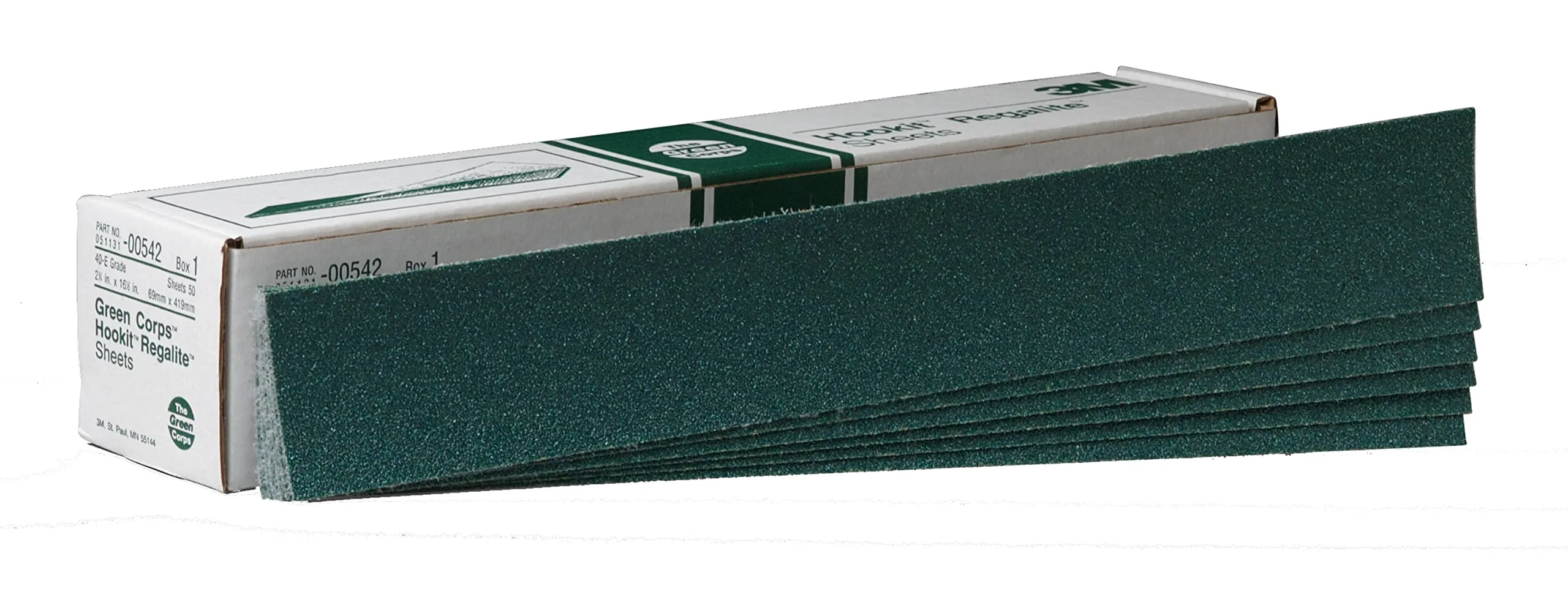 3M Green Corps Hookit Sheet, 00542, 40, 2-3/4 in x 16-1/2 in, 50 sheets per carton 40+ Grit 2-3/4" x 16 1/2"