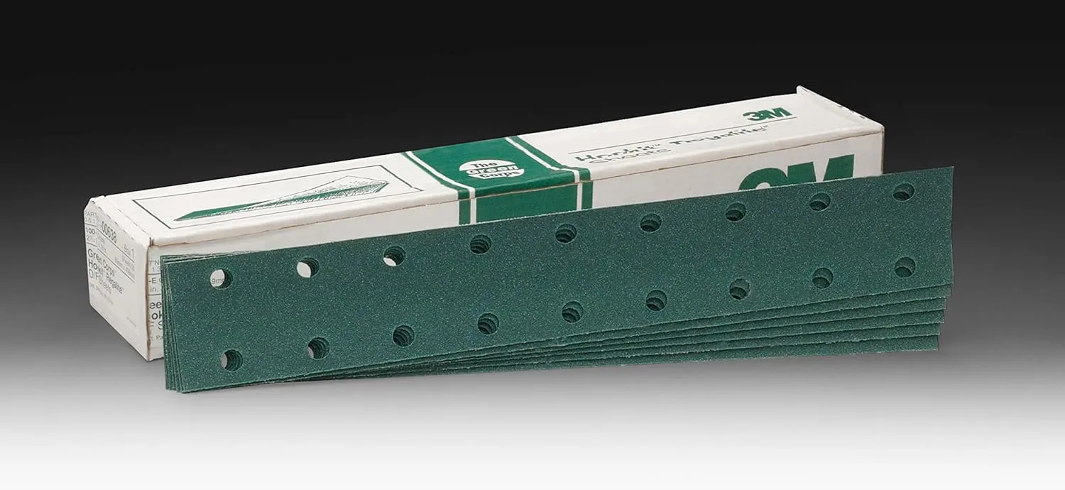 3M Green Corps Hookit Sheet, 00542, 40, 2-3/4 in x 16-1/2 in, 50 sheets per carton 40+ Grit 2-3/4" x 16 1/2"