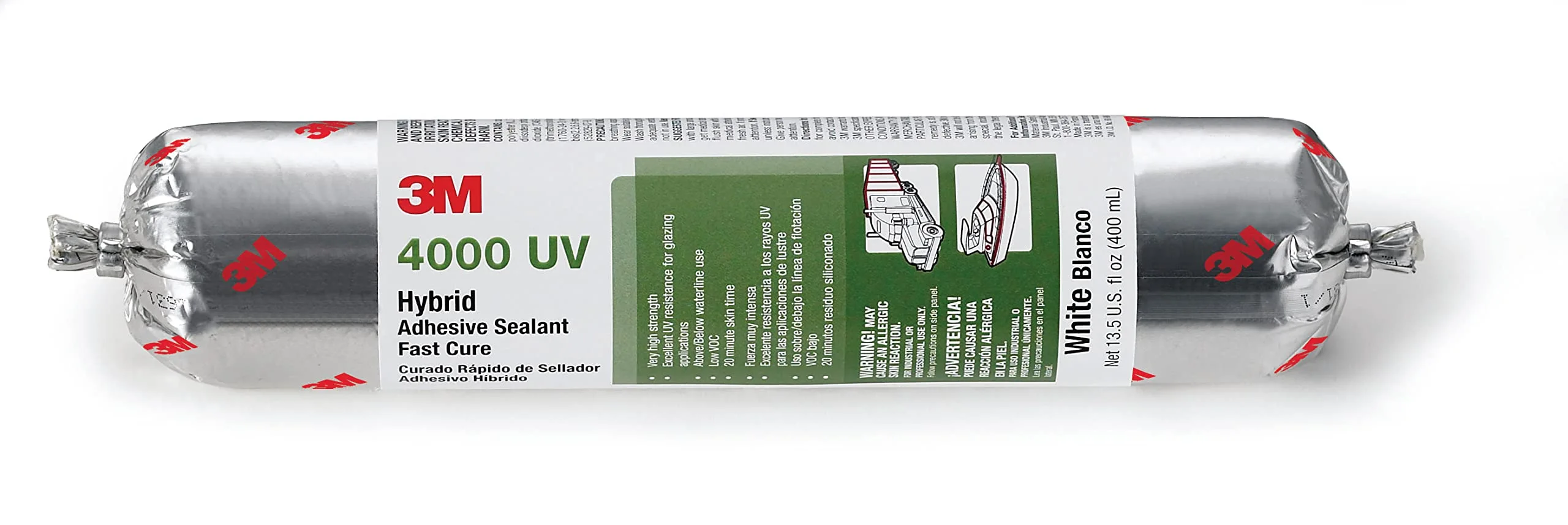 3M Hybrid 4000 UV PN Adhesive Sealant Fast Cure (White, 400ml Sausage Pack)