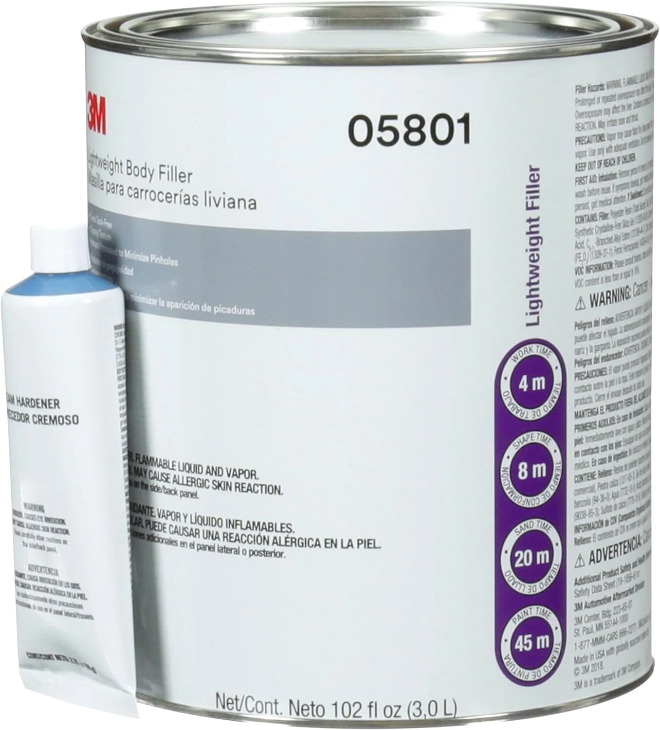 3M Lightweight Body Filler, 05801, 1 gal, White 128 Fl Oz (Pack of 1) 05804