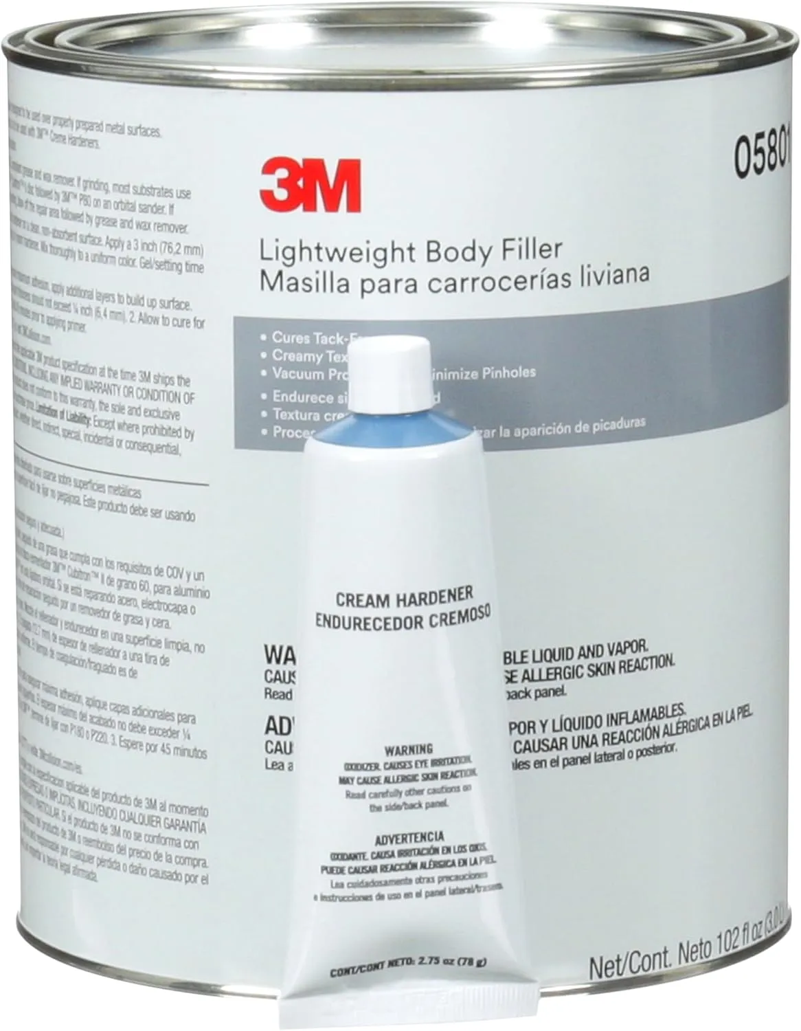 3M Lightweight Body Filler, 05801, 1 gal, White 128 Fl Oz (Pack of 1) 05804