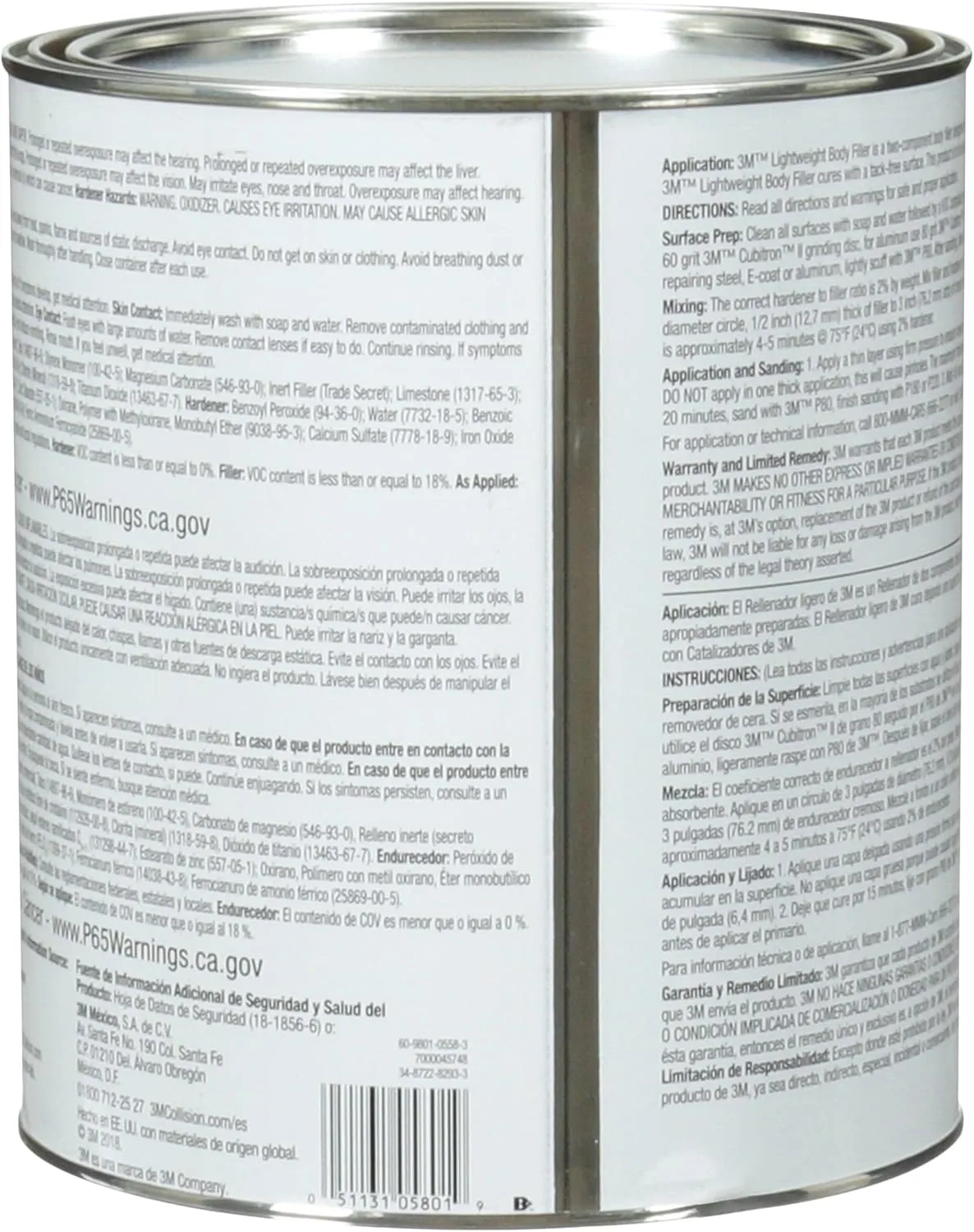 3M Lightweight Body Filler, 05801, 1 gal, White 128 Fl Oz (Pack of 1) 05804