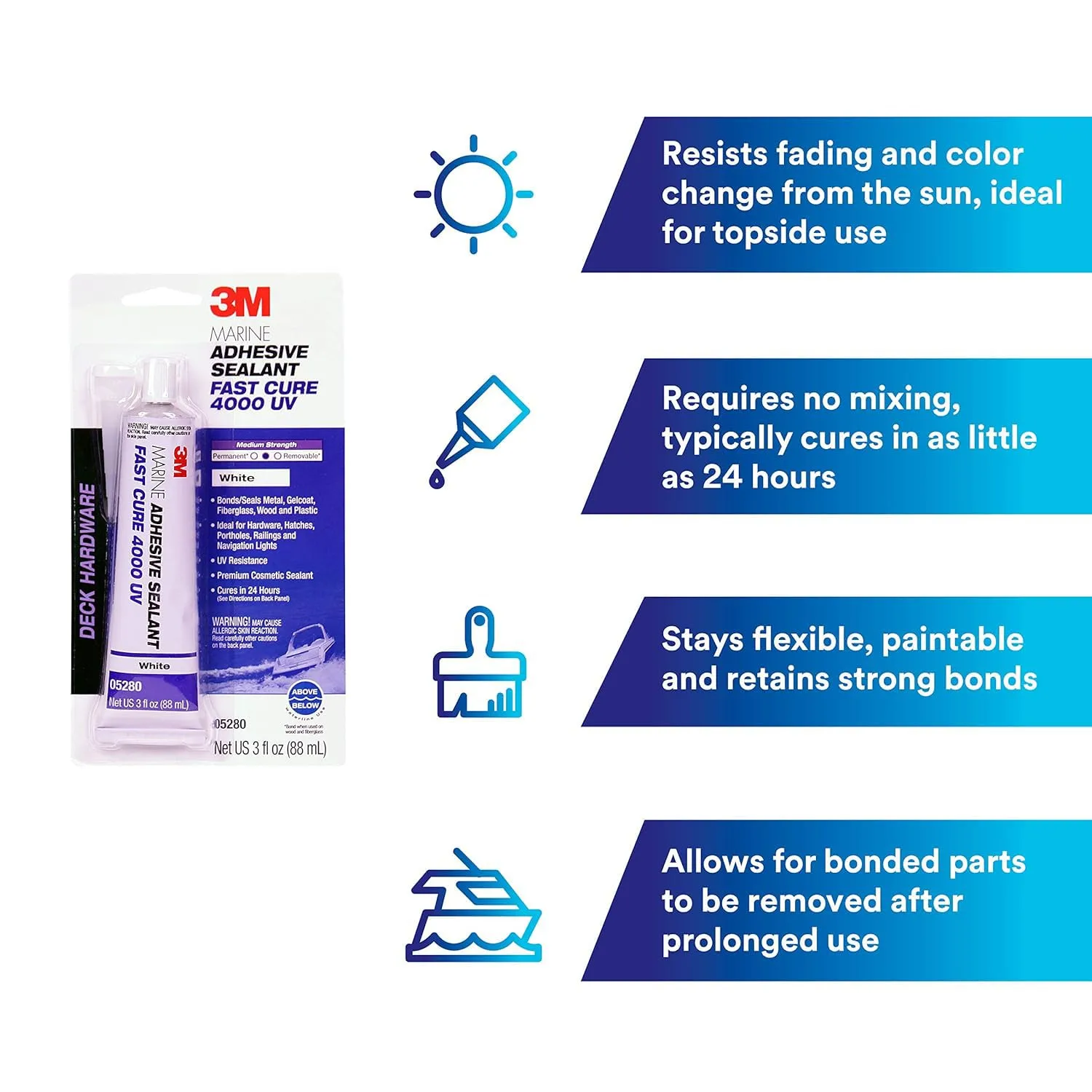 3M Marine Adhesive Sealant 4000 UV (05280) - 3 fl oz, White