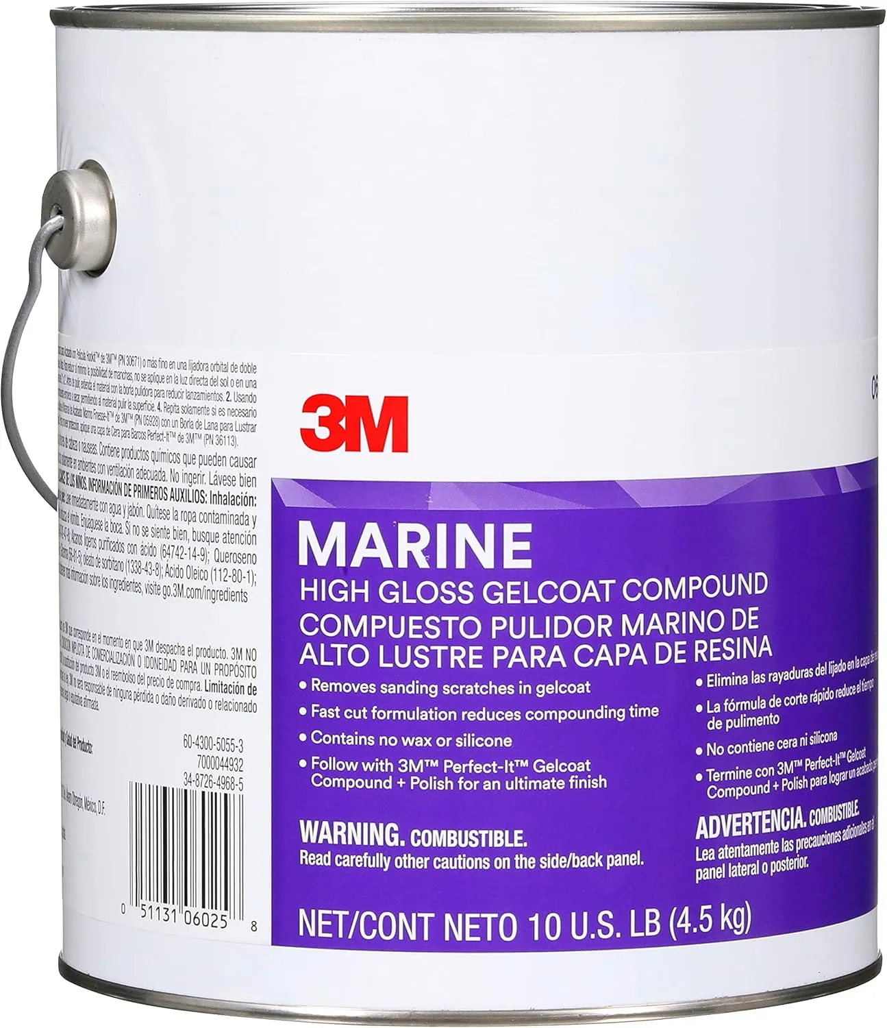 3M Marine High Gloss Gelcoat Compound, 06025, 10 lb, White