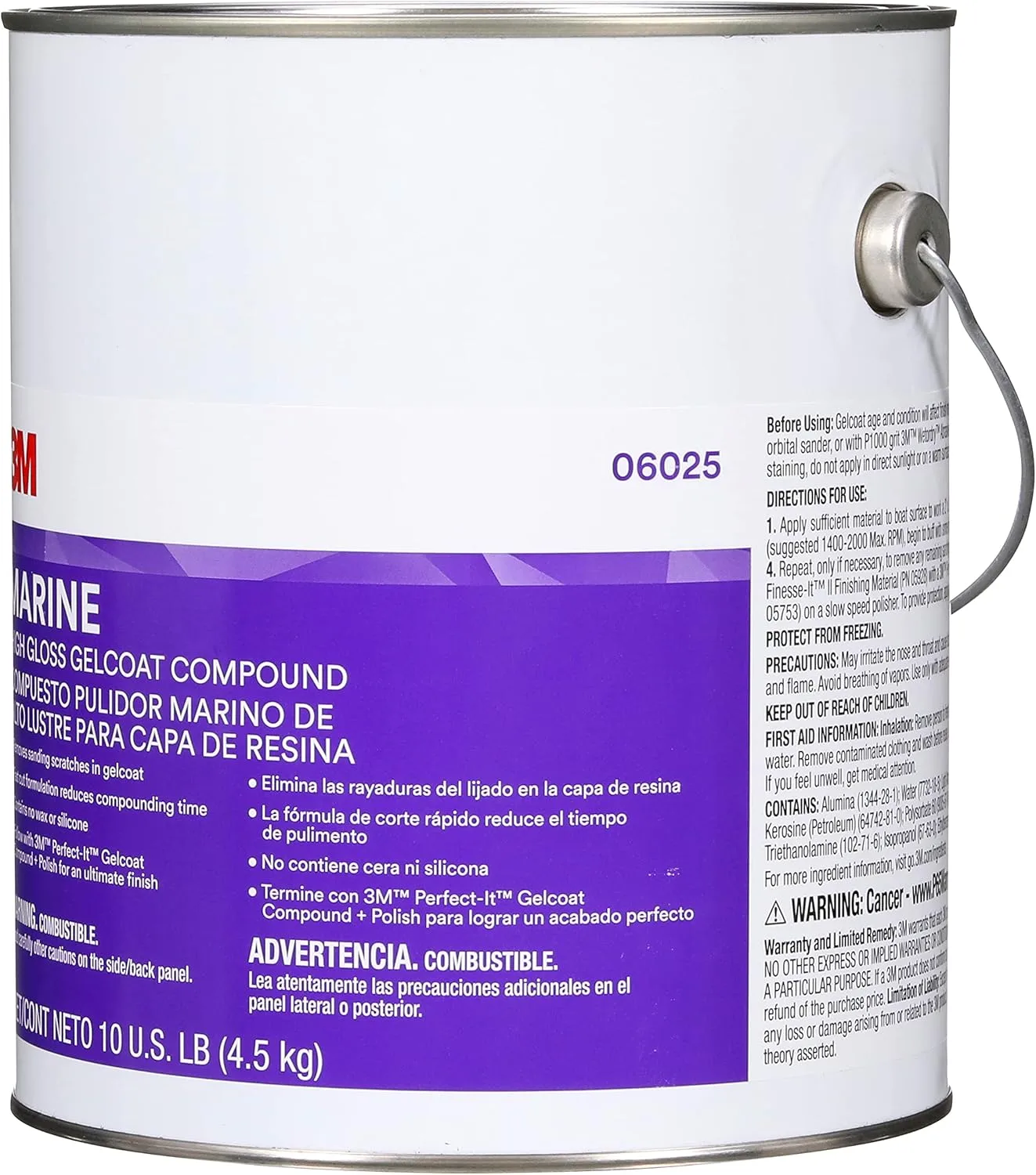 3M Marine High Gloss Gelcoat Compound, 06025, 10 lb, White