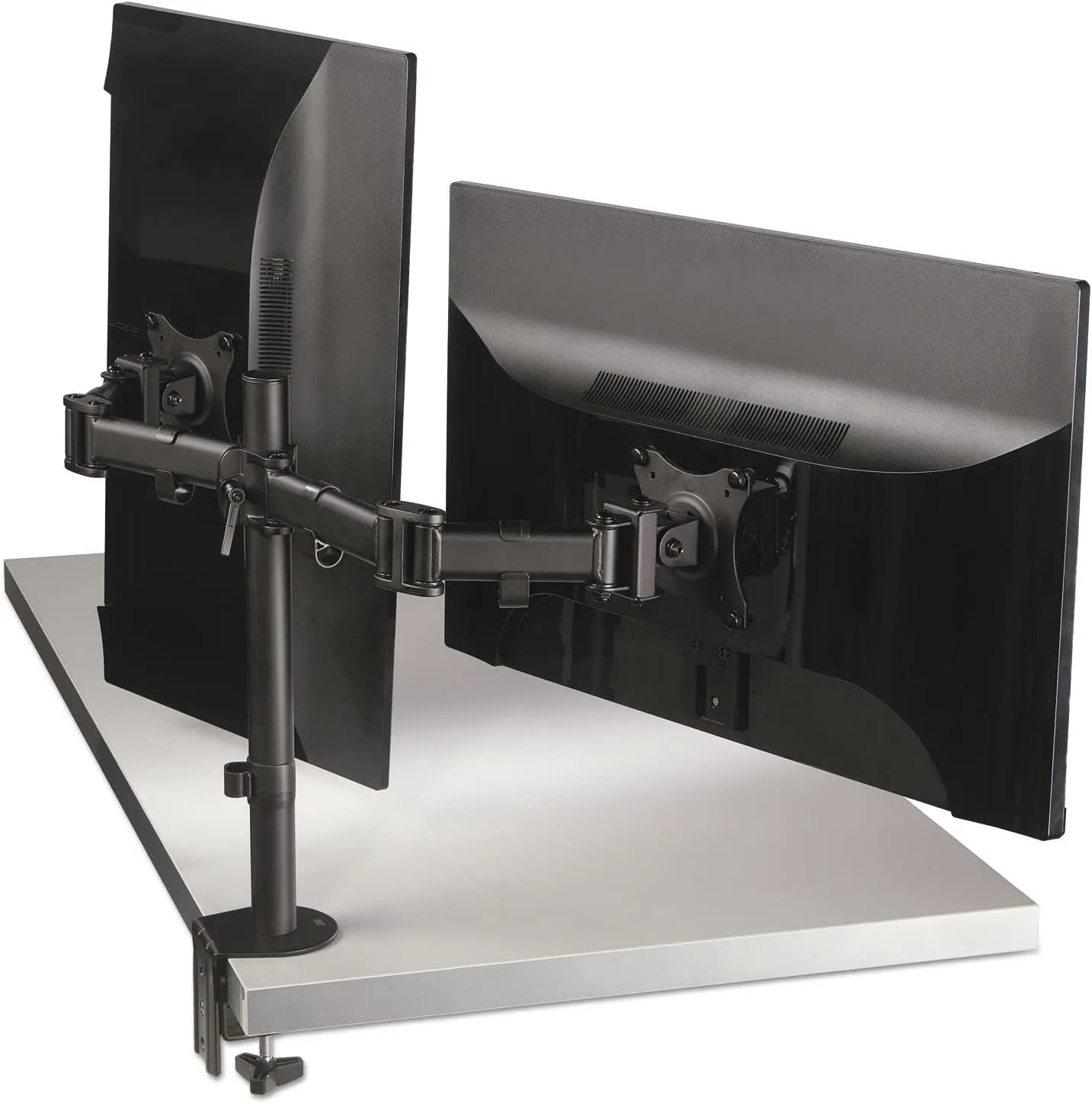 3M Dual Monitor Mount, for 27" Monitors, 360 Degree Rotation, +45/-45 Tilt, 90 Pan, Black, Supports 20 Lb