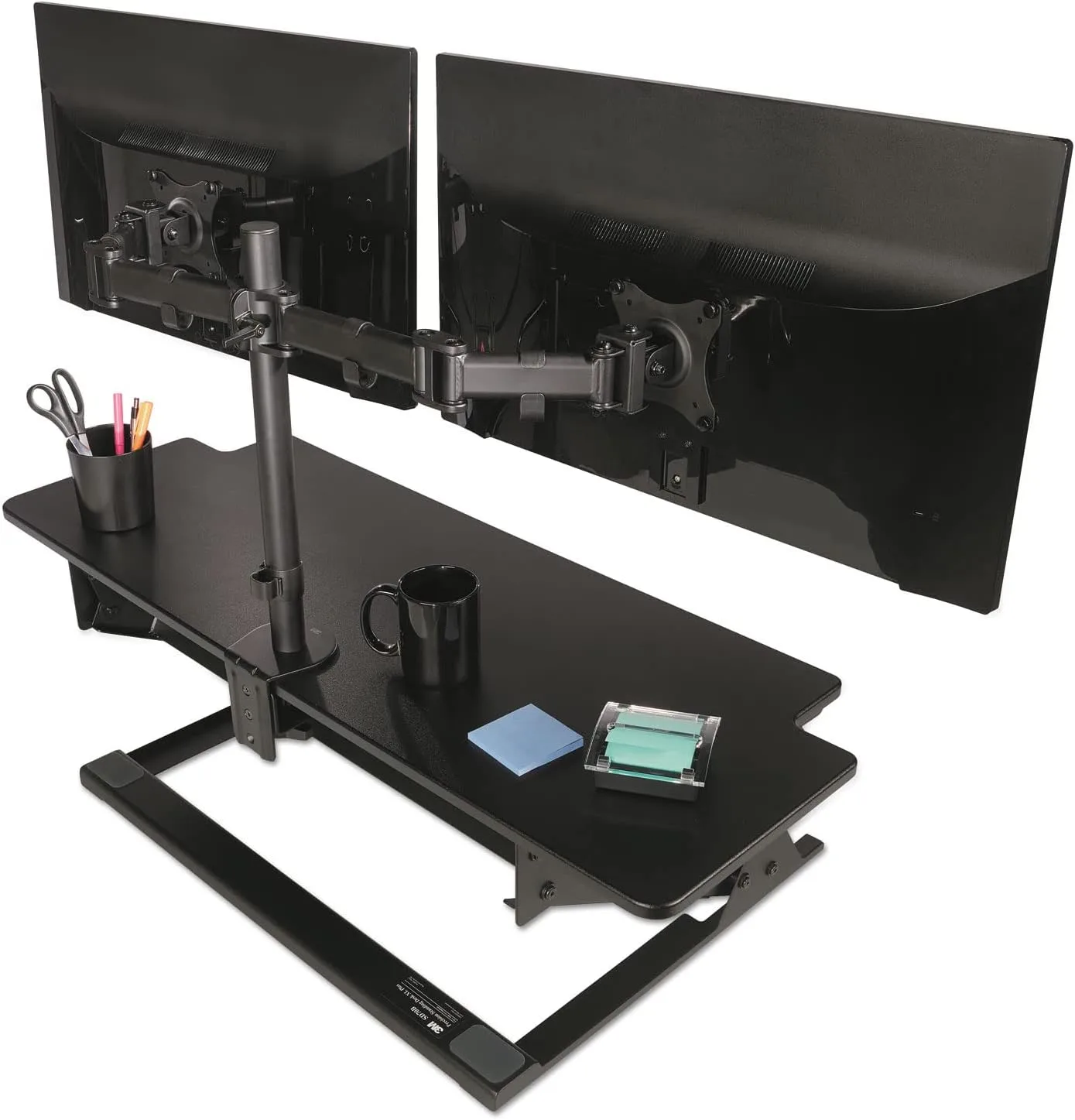 3M Dual Monitor Mount, for 27" Monitors, 360 Degree Rotation, +45/-45 Tilt, 90 Pan, Black, Supports 20 Lb