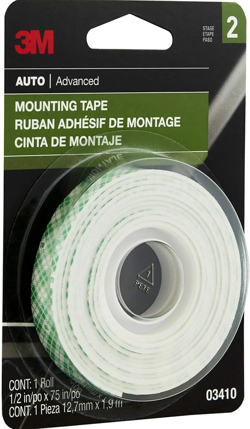 3M Mounting Tape 03410, 1/2 in x 75 in, Pack of 3
