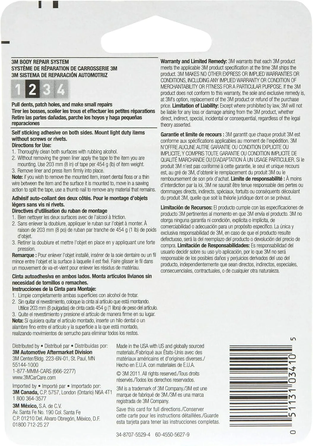 3M Mounting Tape 03410, 1/2 in x 75 in, Pack of 3