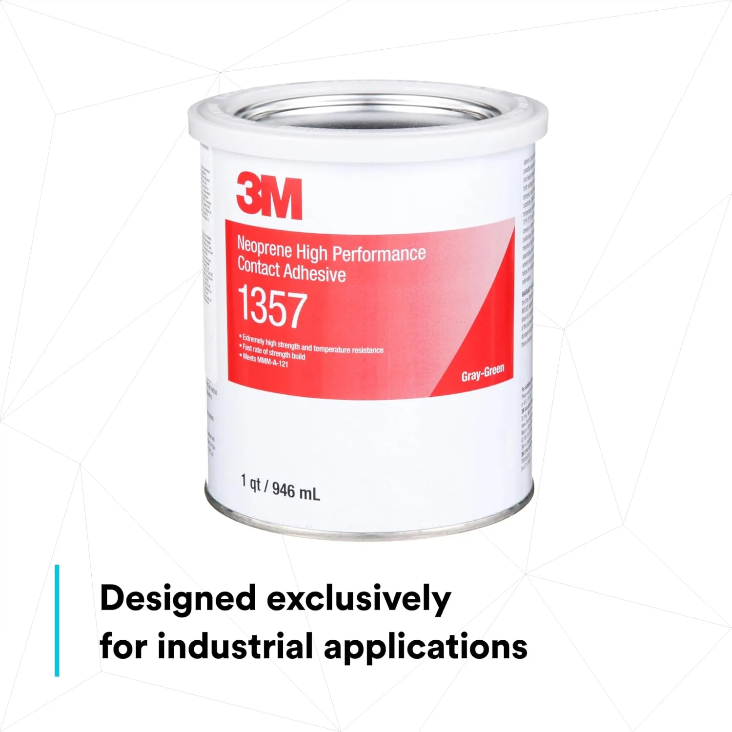 3M Neoprene High Performance Contact Adhesive 1357, Gray-Green, 1 Quart Can