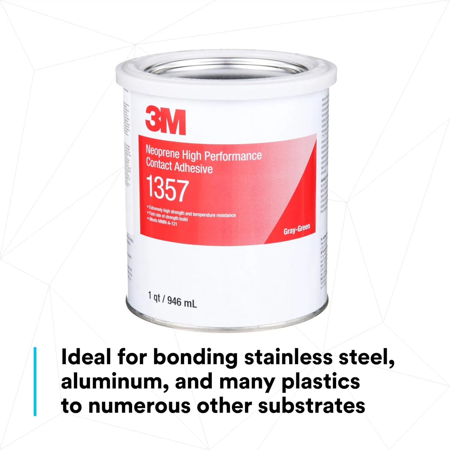 3M Neoprene High Performance Contact Adhesive 1357, Gray-Green, 1 Quart Can