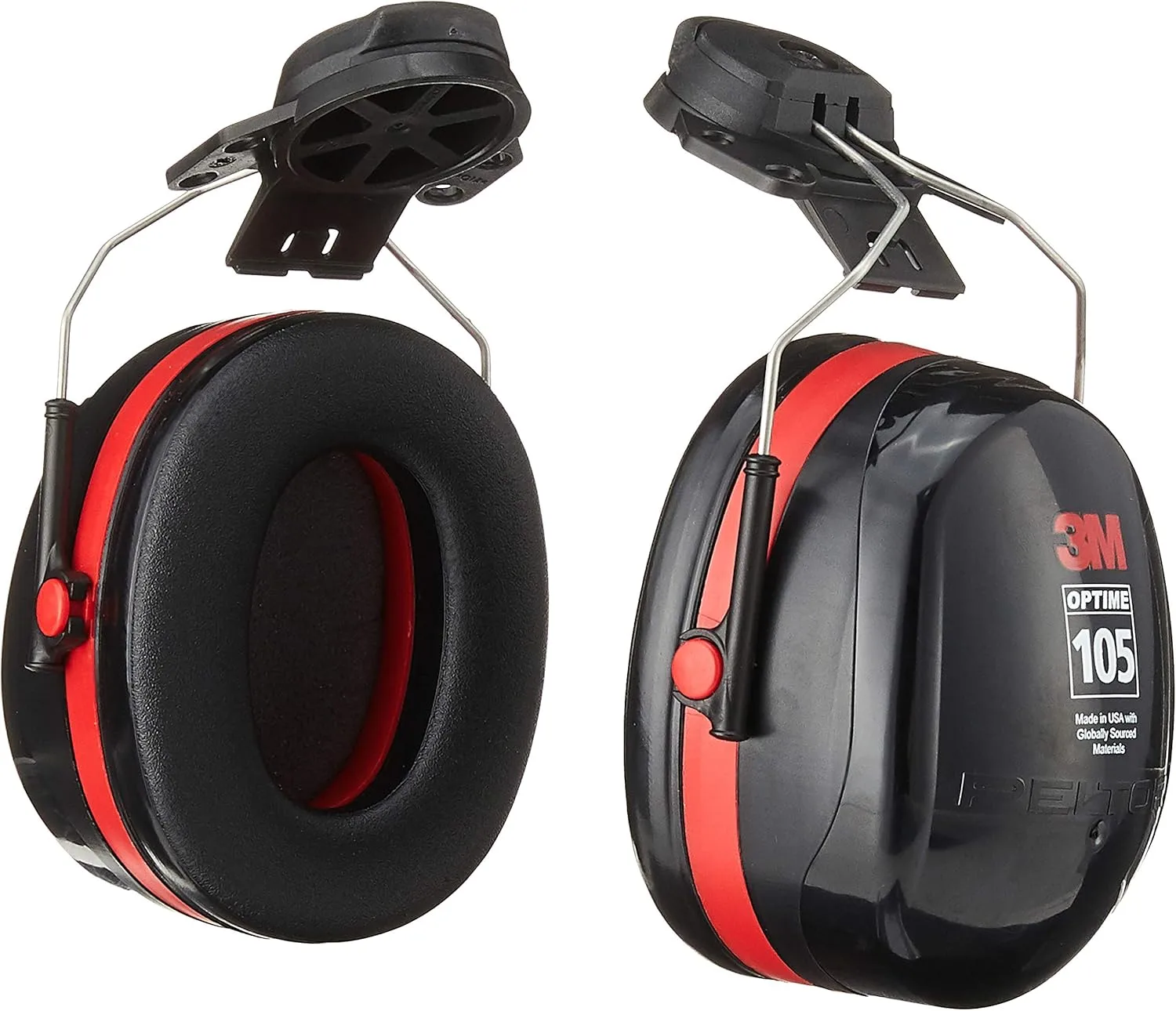 3M H10P3E Peltor Optime 105 Helmet Attachable Earmuff, NRR 27 dB, Black, Large
