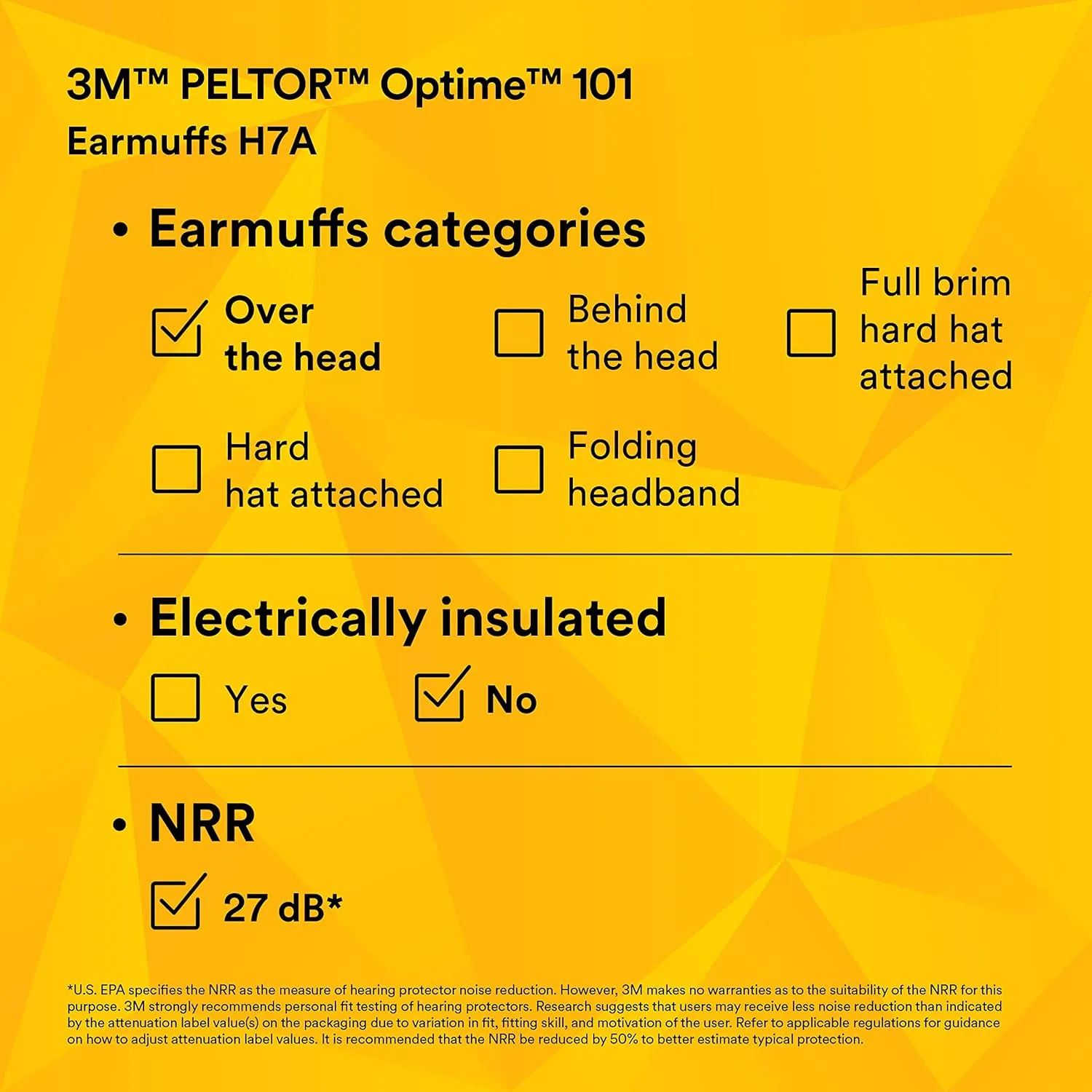 3M - CASH7A Peltor Optime 101 Over-the-Head Earmuff, Hearing Protection, NRR 27dB Green